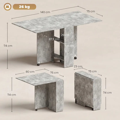 Table à manger pliante HOMCOM 6 places avec roulettes – gris - Gris / France - Tables à manger pliantes