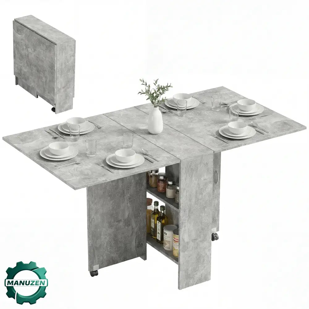 Table à manger pliante HOMCOM 6 places avec roulettes – gris – image produit