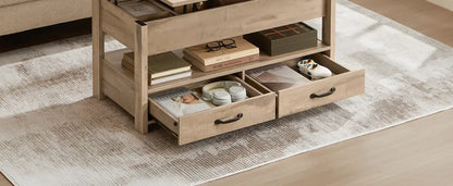 Table basse relevable avec rangement et 2 tiroirs – 100 × 50 cm