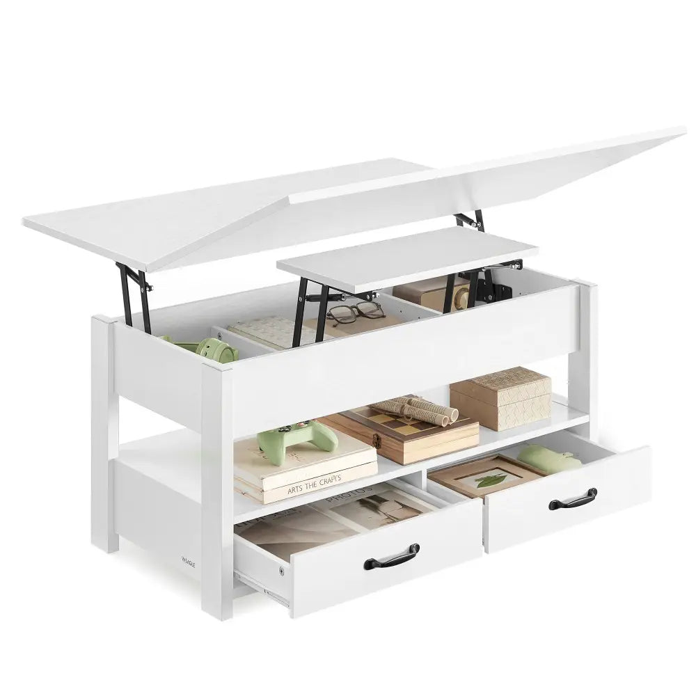 Table basse relevable avec rangement et 2 tiroirs – 100 × 50 cm Blanc neige Allemagne