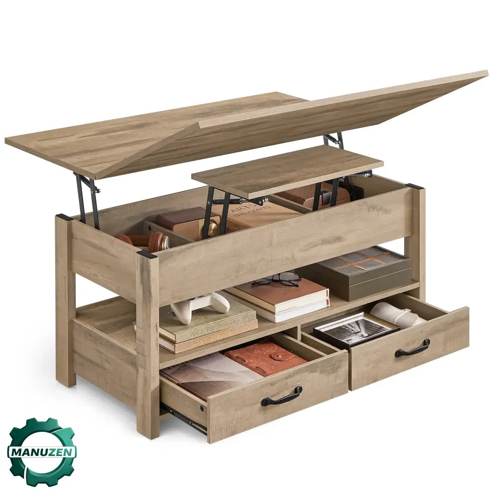 Table basse relevable avec rangement et 2 tiroirs – 100 × 50 cm Marron camel Allemagne