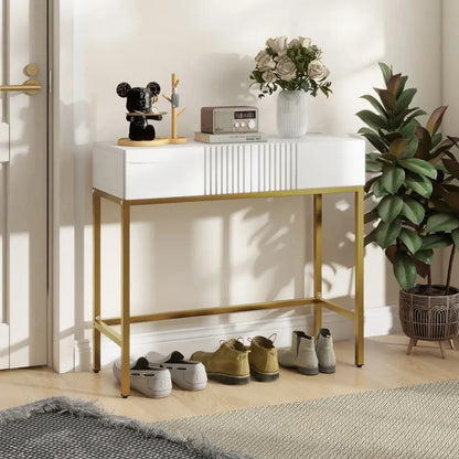 Table console blanche avec 2 tiroirs – 80 × 31,5 × 75 cm