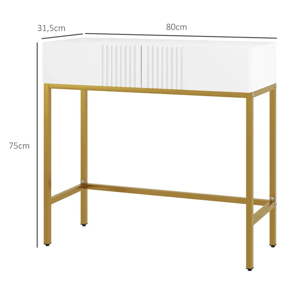 Table console blanche avec 2 tiroirs – 80 × 31,5 × 75 cm