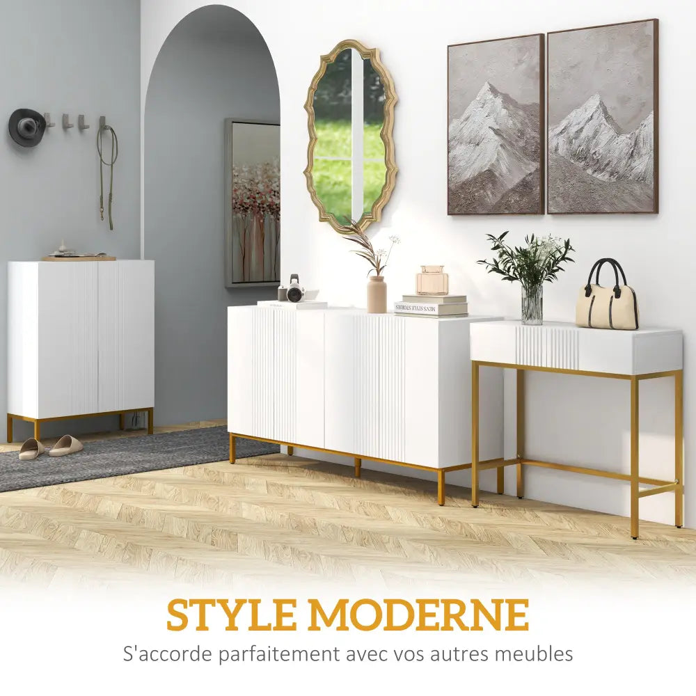 Table console blanche avec 2 tiroirs – 80 × 31,5 × 75 cm