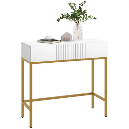 Table console blanche avec 2 tiroirs – 80 × 31,5 × 75 cm