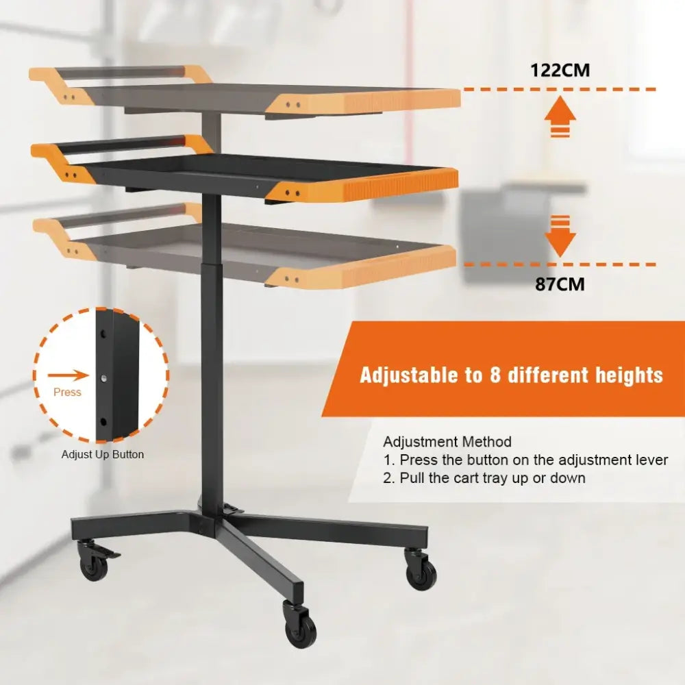 Table d’atelier mobile réglable en hauteur – 8 positions - Noir / Allemagne - Table atelier mobile réglable hauteur