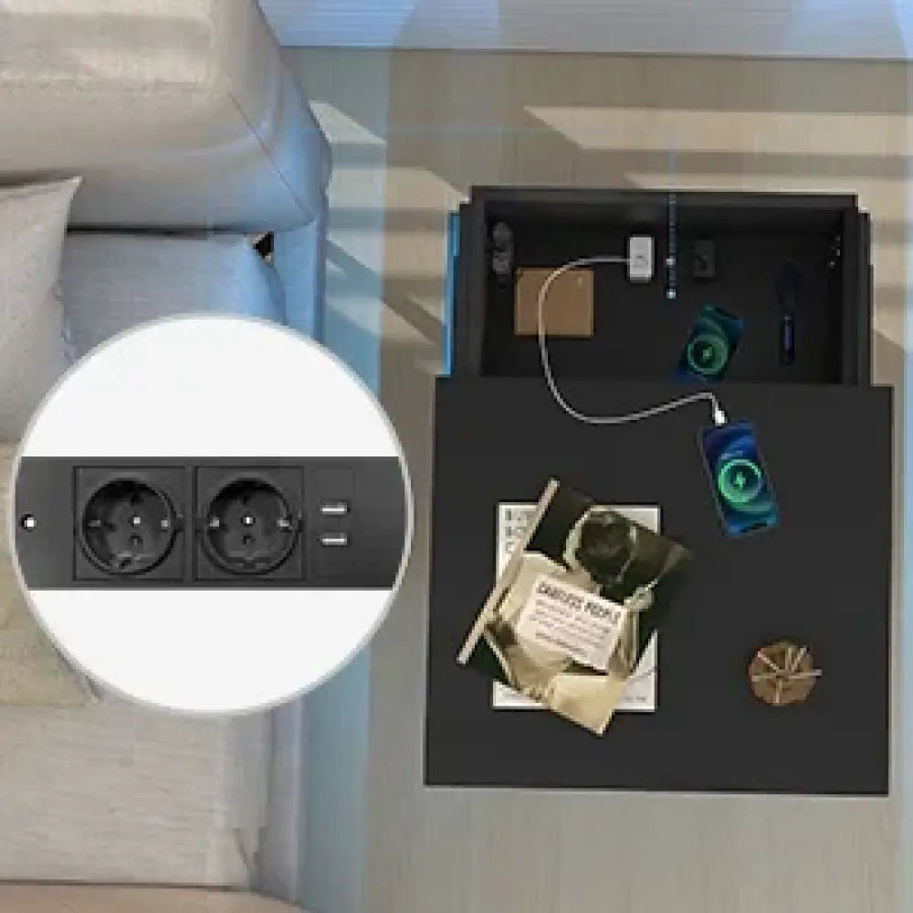 Table de chevet avec station de charge – 3 tiroirs et rangement secret - Table de chevet
