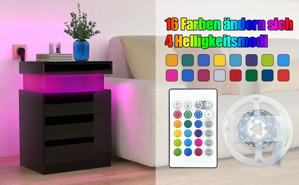 Table de chevet avec station de charge – 3 tiroirs et rangement secret - Table de chevet