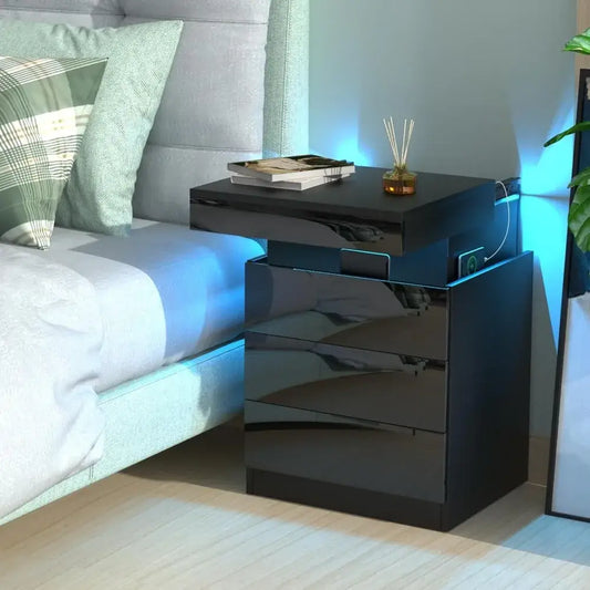 Table de chevet avec station de charge – 3 tiroirs et rangement secret - Table de chevet