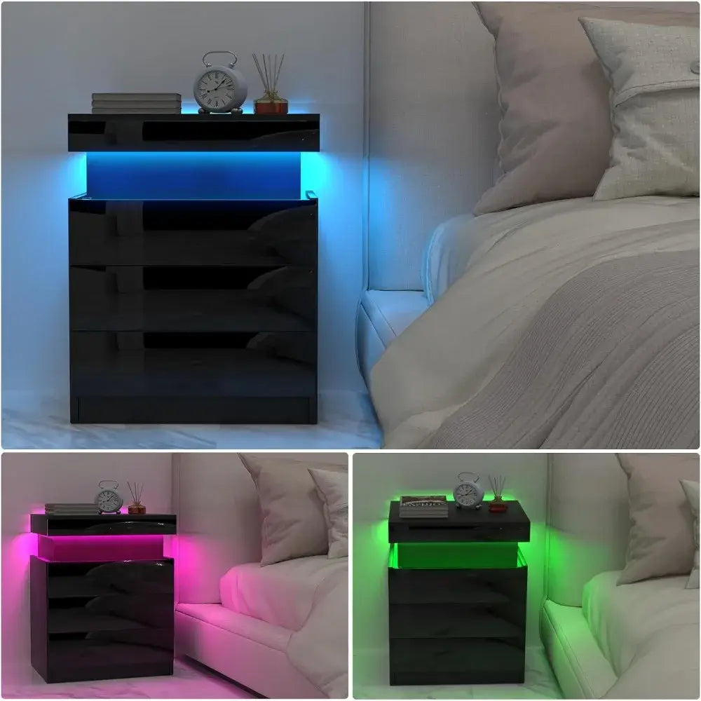 Table de chevet avec station de charge – 3 tiroirs et rangement secret - Table de chevet