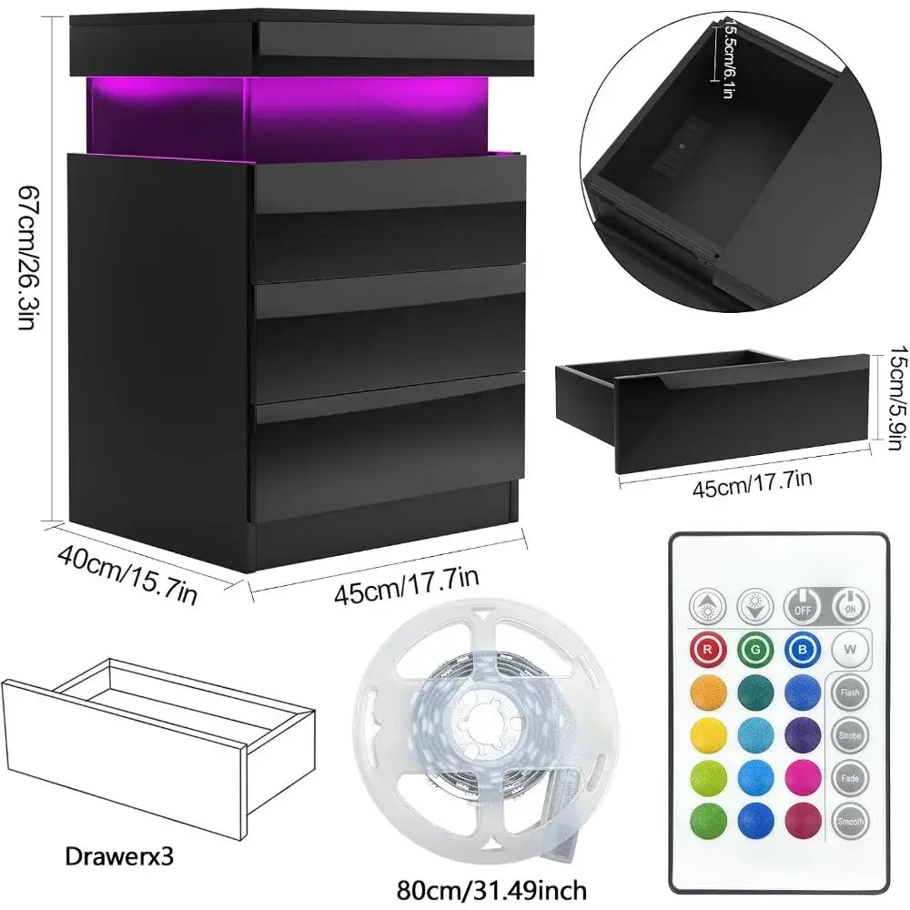 Table de chevet avec station de charge – 3 tiroirs et rangement secret - Table de chevet