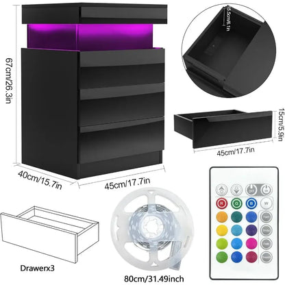 Table de chevet avec station de charge – 3 tiroirs et rangement secret - Table de chevet