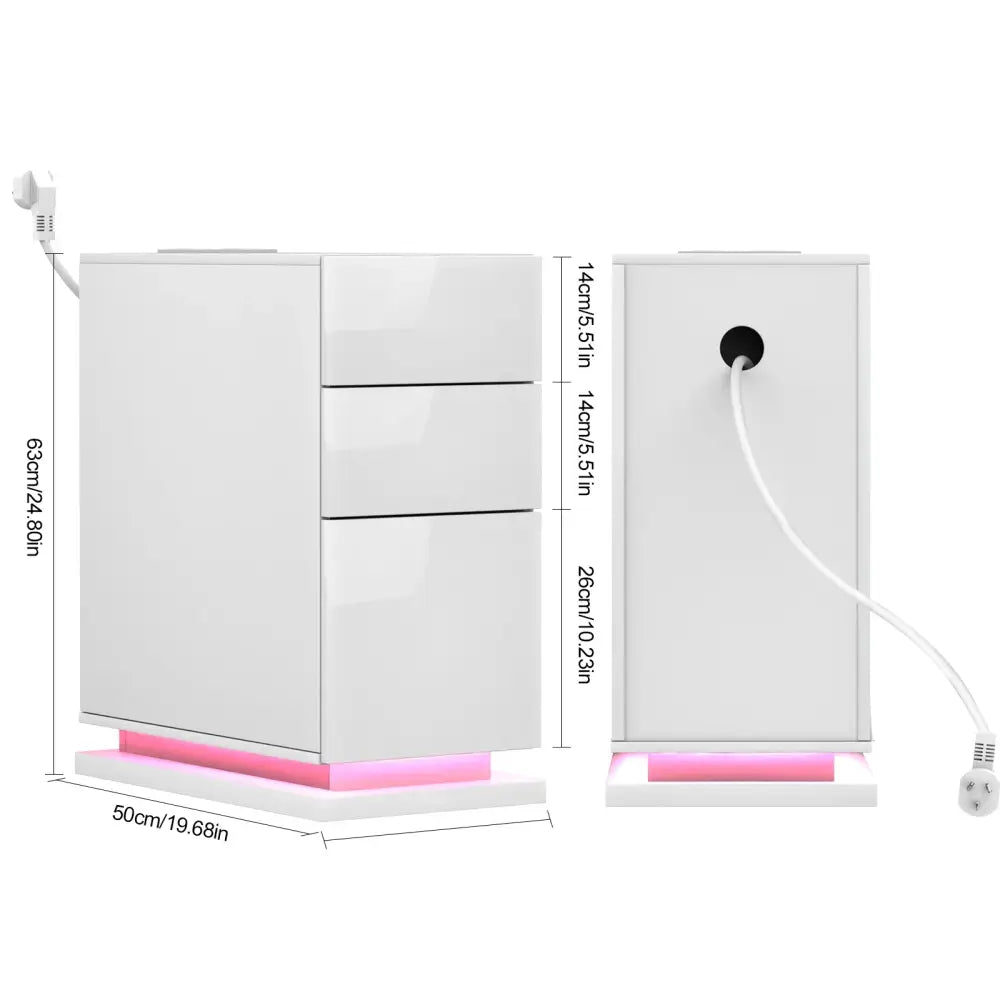 Table de chevet avec station de charge – 3 tiroirs et rangement secret - Style B – blanc / France - Table de chevet