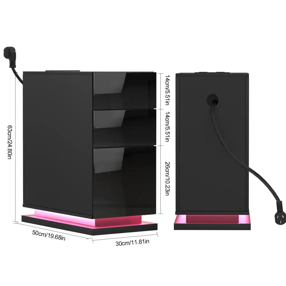 Table de chevet avec station de charge – 3 tiroirs et rangement secret - Style B – noir / France - Table de chevet