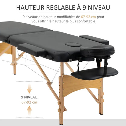 Table de massage pliante 2 zones – hauteur réglable - Noir / France - table de massage pliante hauteur réglable