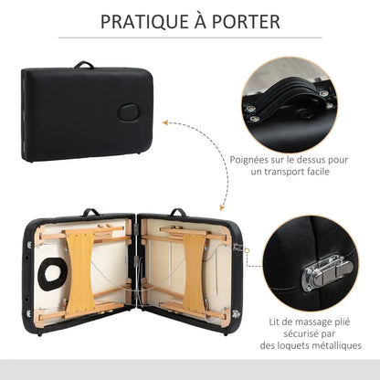 Table de massage pliante 2 zones – hauteur réglable - Noir / France - table de massage pliante hauteur réglable