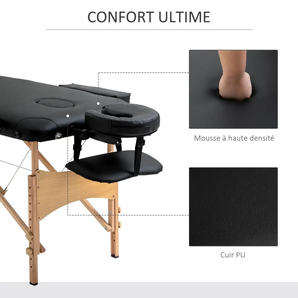 Table de massage pliante 2 zones – hauteur réglable - Noir / France - table de massage pliante hauteur réglable