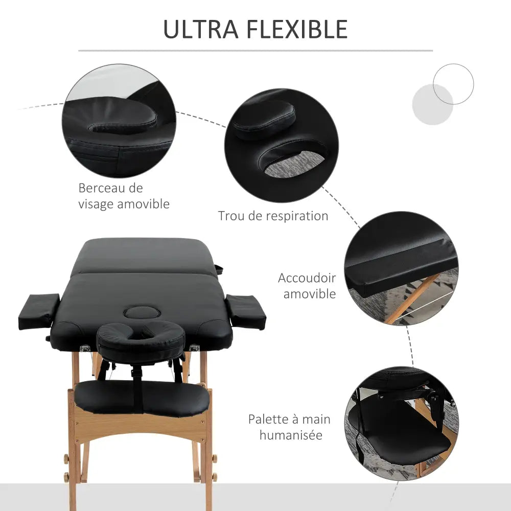Table de massage pliante 2 zones – hauteur réglable - Noir / France - table de massage pliante hauteur réglable