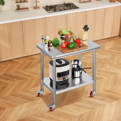 Table De Travail En Acier Inoxydable Avec Roulettes Pour Cuisine - 24 x 12 inch / France