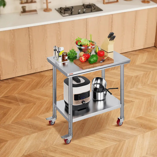 Table De Travail En Acier Inoxydable Avec Roulettes Pour Cuisine