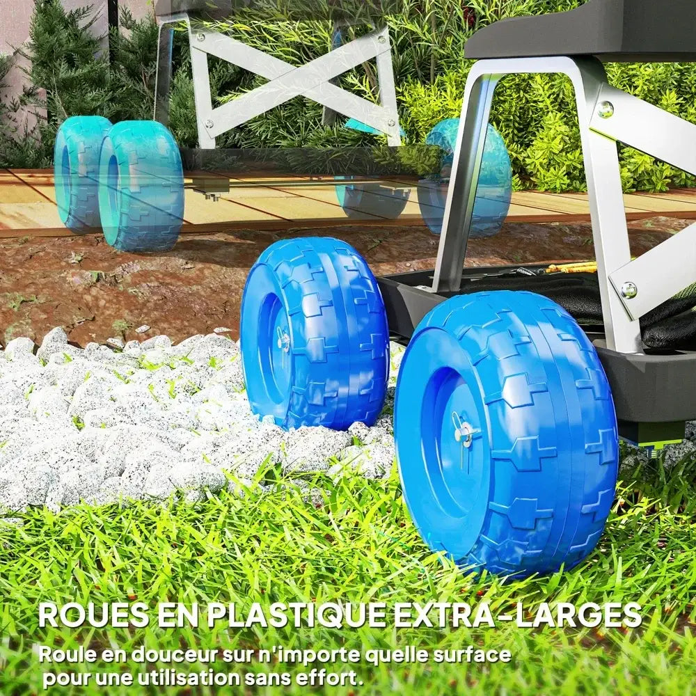 Tabouret de jardin roulant avec plateau porte-outils - France - Tabouret de jardin roulant