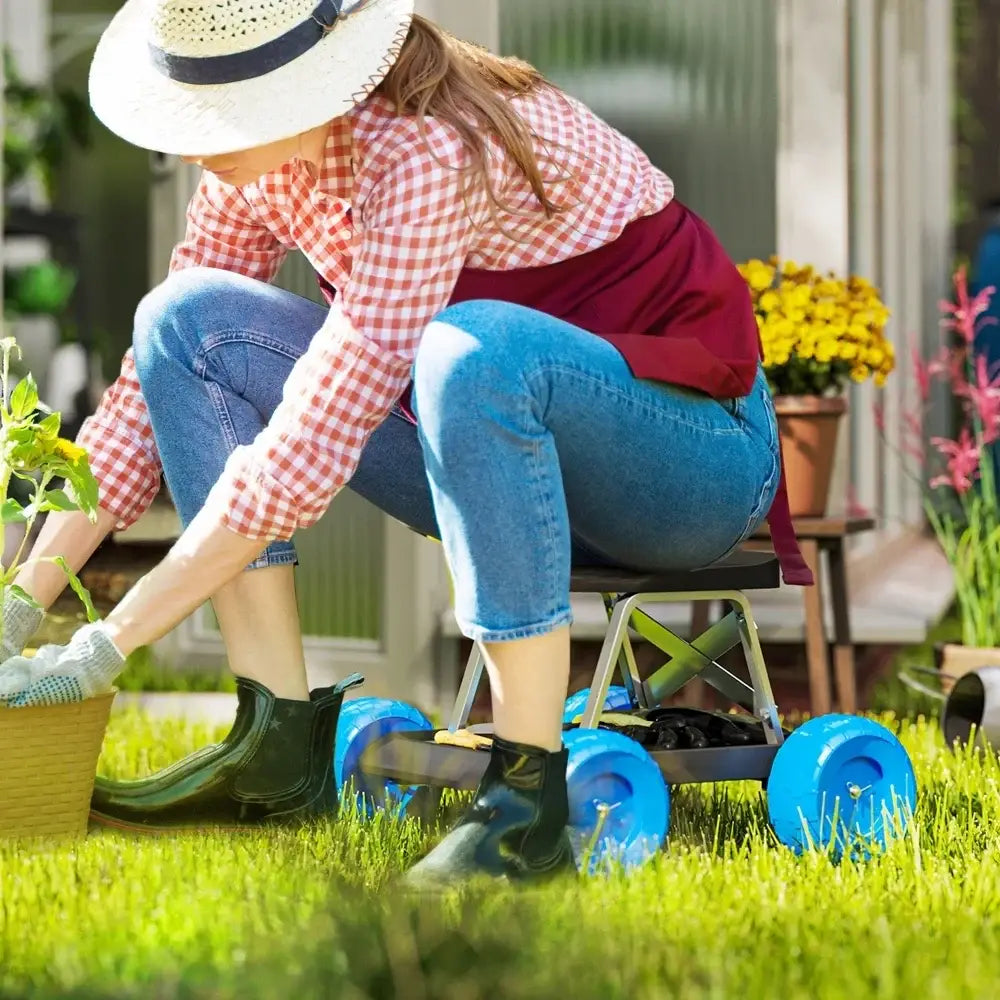 Tabouret de jardin roulant avec plateau porte-outils - France - Tabouret de jardin roulant