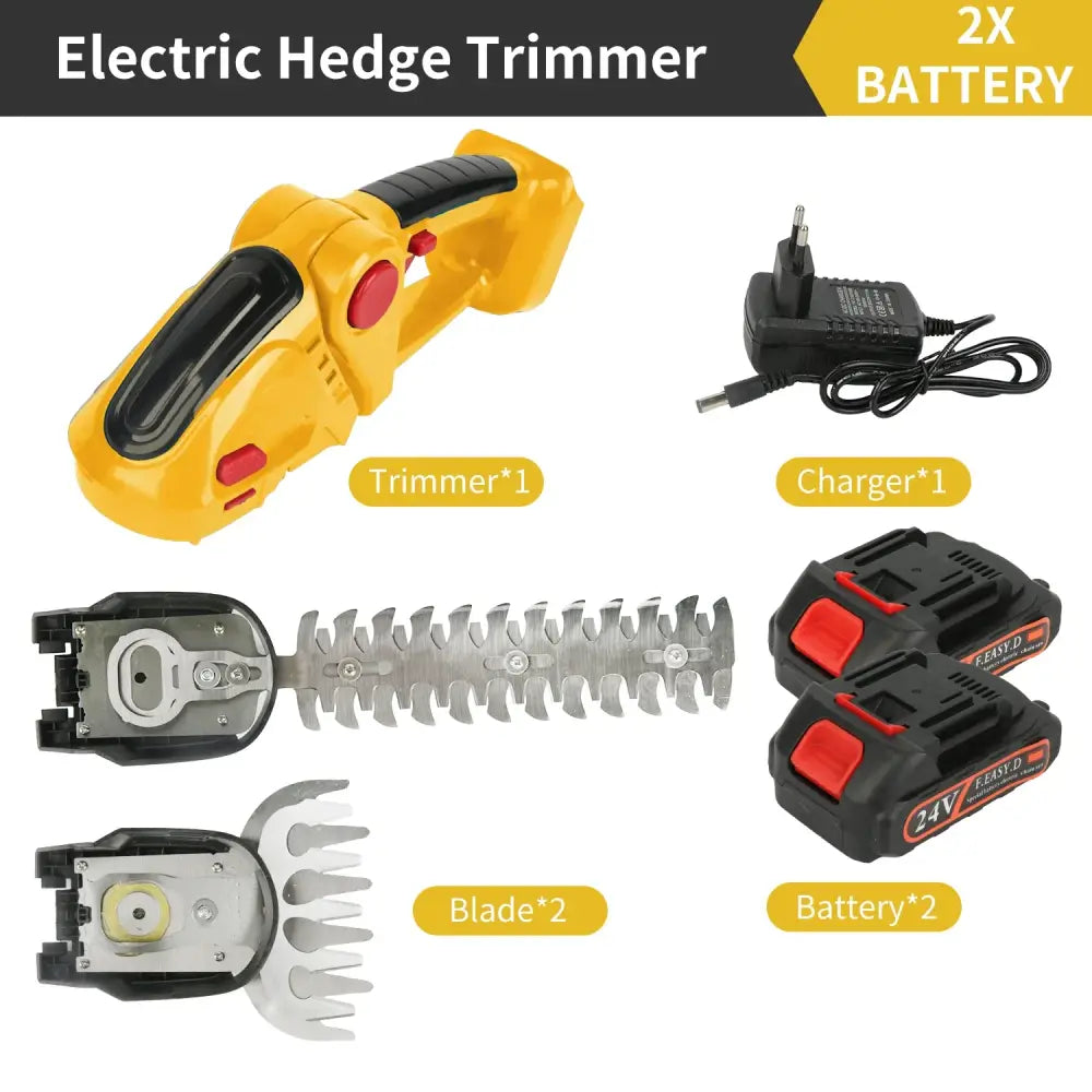 Taille-haie sans fil 2-en-1 avec 2 batteries Jaune France