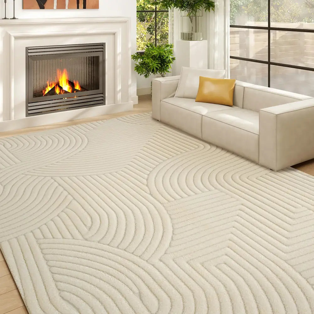 Tapis de salon épais 160 × 120 cm – beige antidérapant - Beige / France / 160 × 120 cm - Tapis de salon