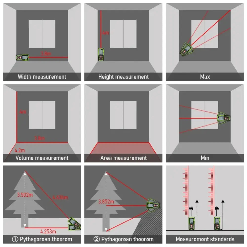 Télémètre laser 100 m numérique – surface volume et Pythagore - Télémètre laser