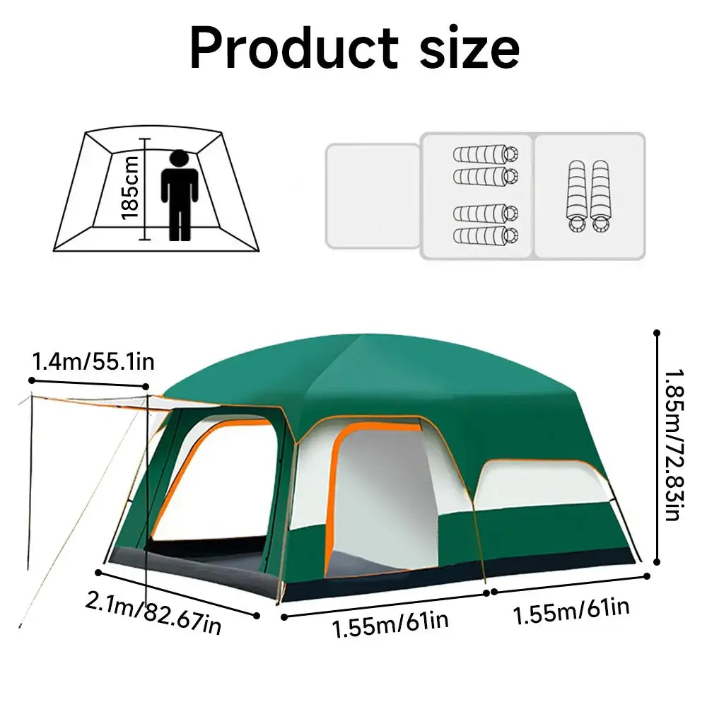 Tente familiale tunnel 2 à 4 personnes — 2 chambres