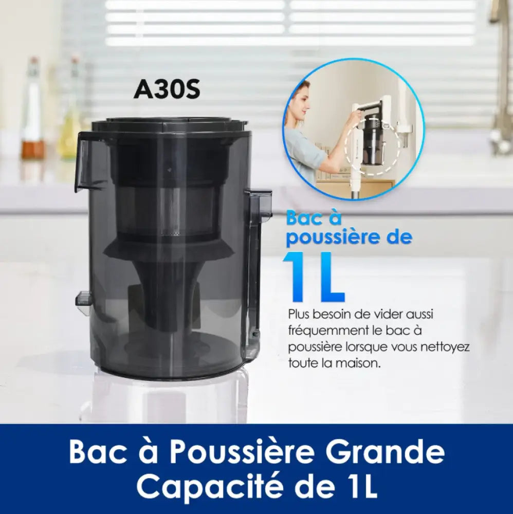 Tineco A30S — Aspirateur balai sans fil 60 min, réservoir 1 L