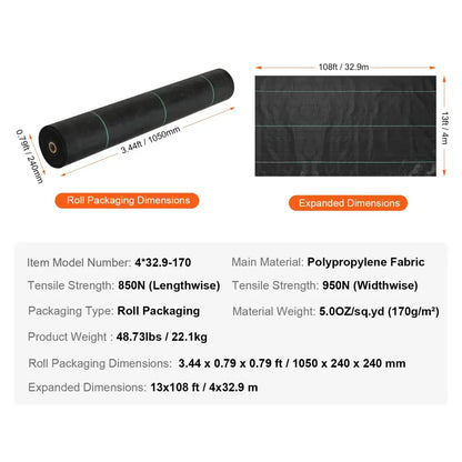 Tissu de Paillage Géotextile PP Tissé Contrôle des Mauvaises Herbes 13x108ft 5.0Oz France