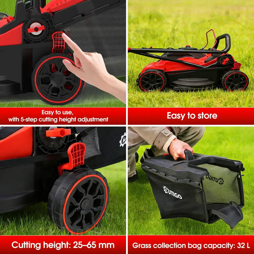 Tondeuse à gazon sans fil 21 V 33 cm et silencieuse 32 L