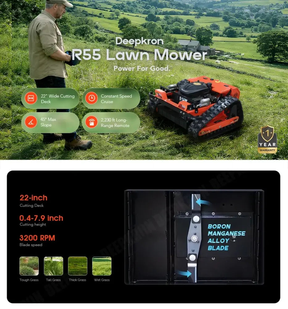 Tondeuse télécommandée agricole R550, coupe 500 mm — DEEPKRON