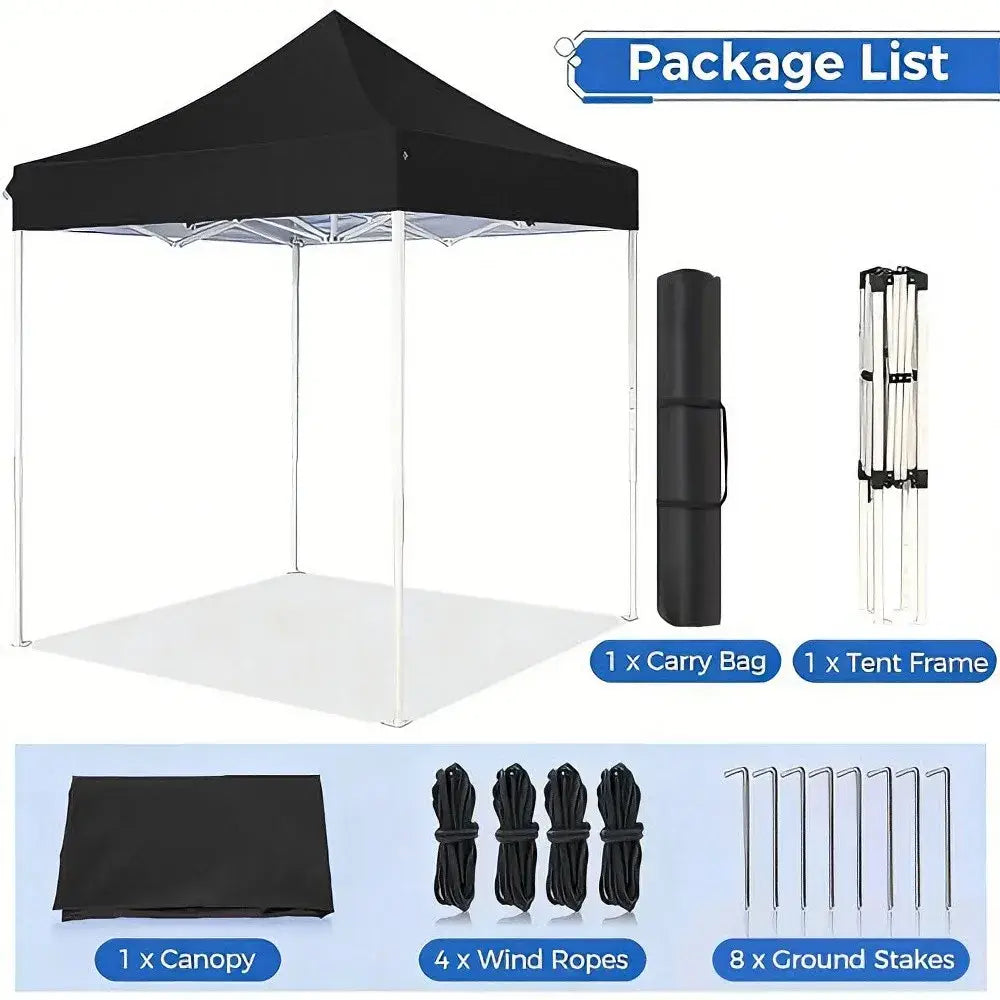 Tonnelle pliante 3 × 3 m imperméable anti-UV – structure aluminium - Noir – 2 × 2 m / France - Tonnelle pliante