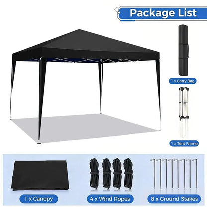 Tonnelle pliante 3 × 3 m imperméable anti-UV – structure aluminium - Noir – 3 × 3 m / France - Tonnelle pliante