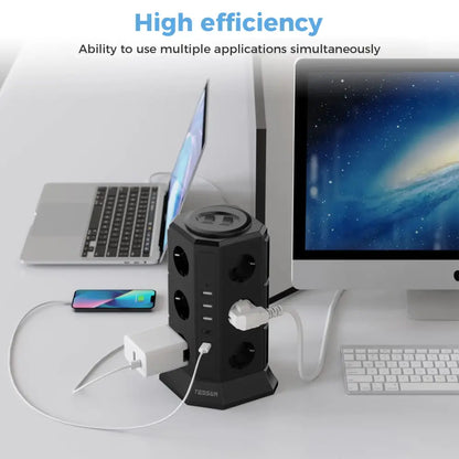 Tour multiprise 12 prises USB-C – 4000 W câble 2 m - 12 prises + 3 USB-A + 2 USB-C / Prise européenne / France