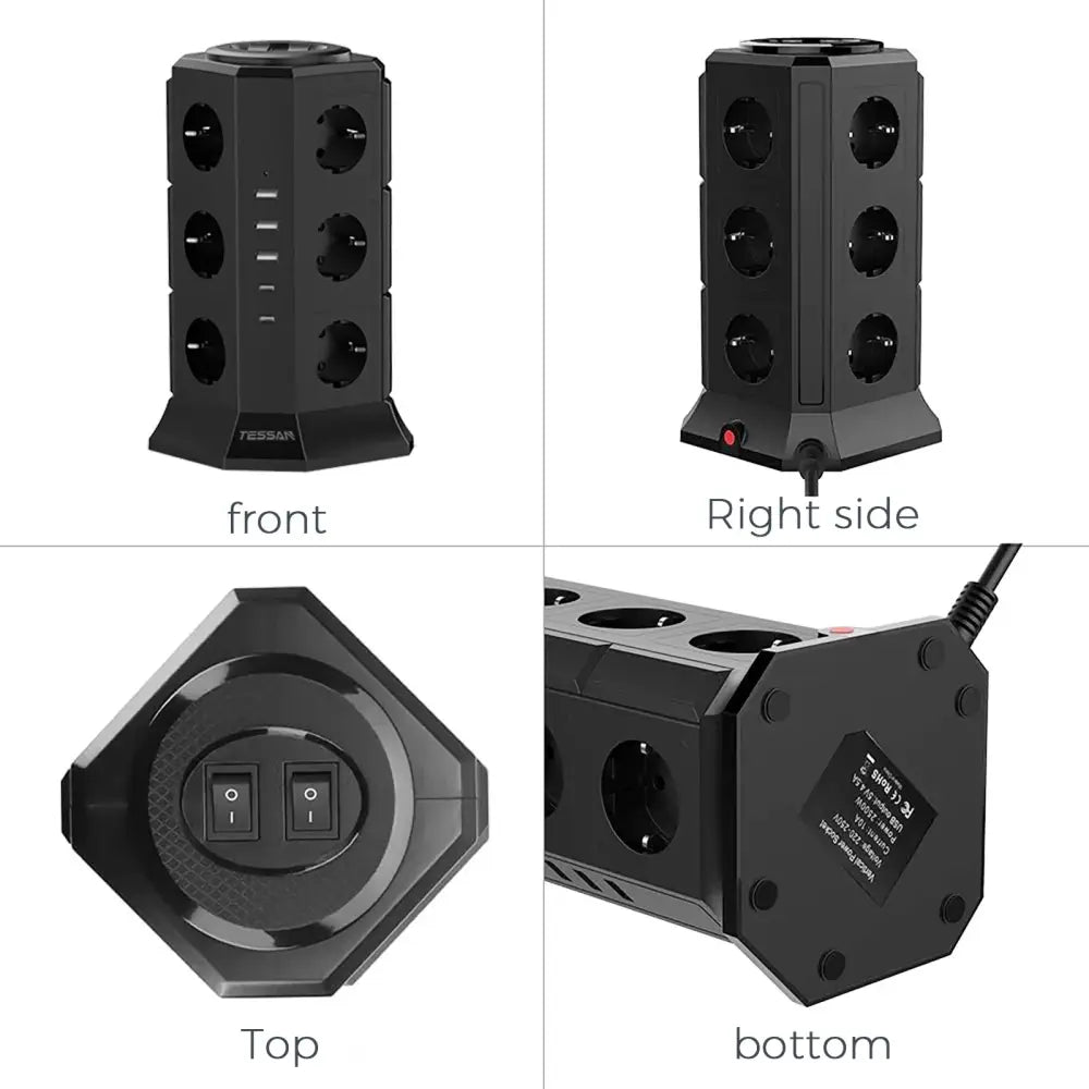 Tour multiprise 12 prises USB-C – 4000 W câble 2 m - 12 prises + 3 USB-A + 2 USB-C / Prise européenne / France