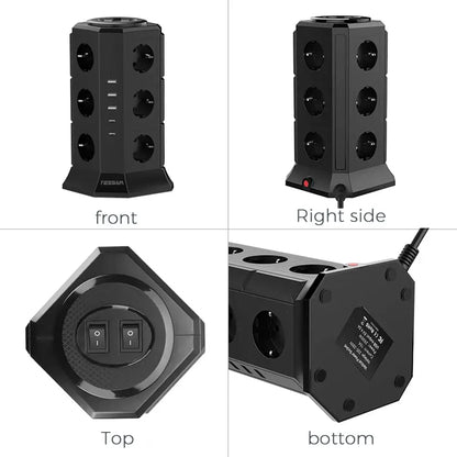 Tour multiprise 12 prises USB-C – 4000 W câble 2 m - 12 prises + 3 USB-A + 2 USB-C / Prise européenne / France