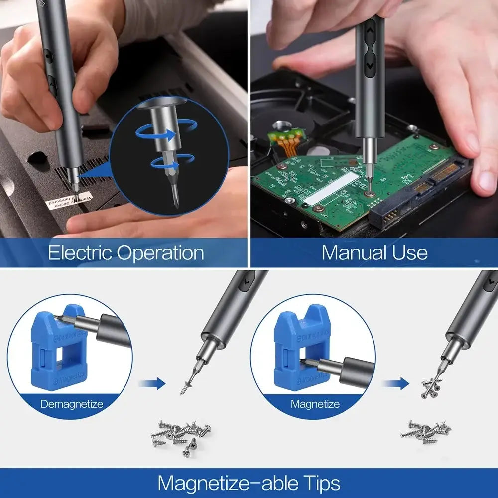 Tournevis électrique de précision 3,6 V – coffrets 28 ou 62 pièces