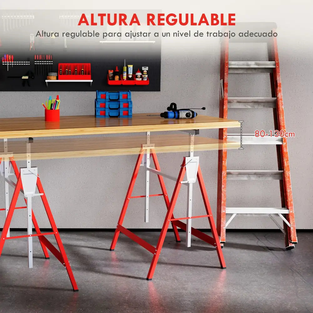Tréteaux pliants réglables 80–130 cm – lot de 2 en acier - Espagne - tréteaux réglables hauteur 80 130 cm