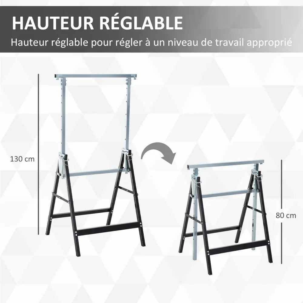 Tréteaux pliants réglables 80–130 cm – lot de 2 - France - tréteaux pliants réglables