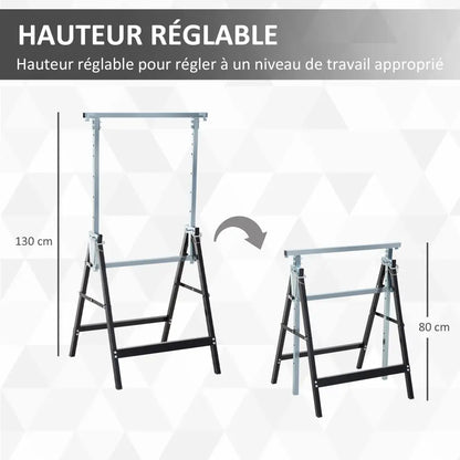 Tréteaux pliants réglables 80–130 cm – lot de 2 - France - tréteaux pliants réglables