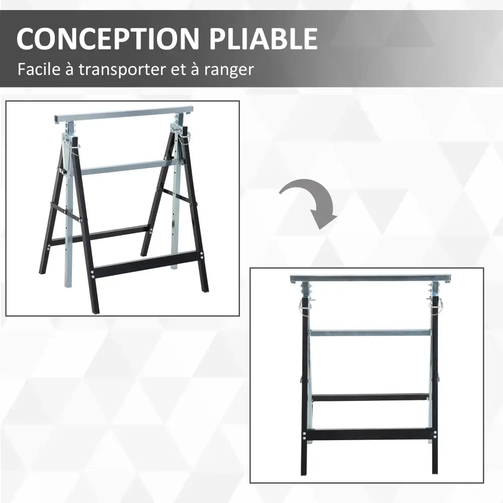 Tréteaux pliants réglables 80–130 cm – lot de 2 - France - tréteaux pliants réglables