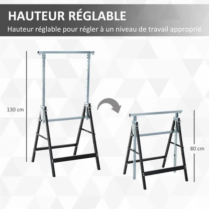 Tréteaux pliants réglables 80–130 cm – lot de 2 - France - tréteaux pliants réglables