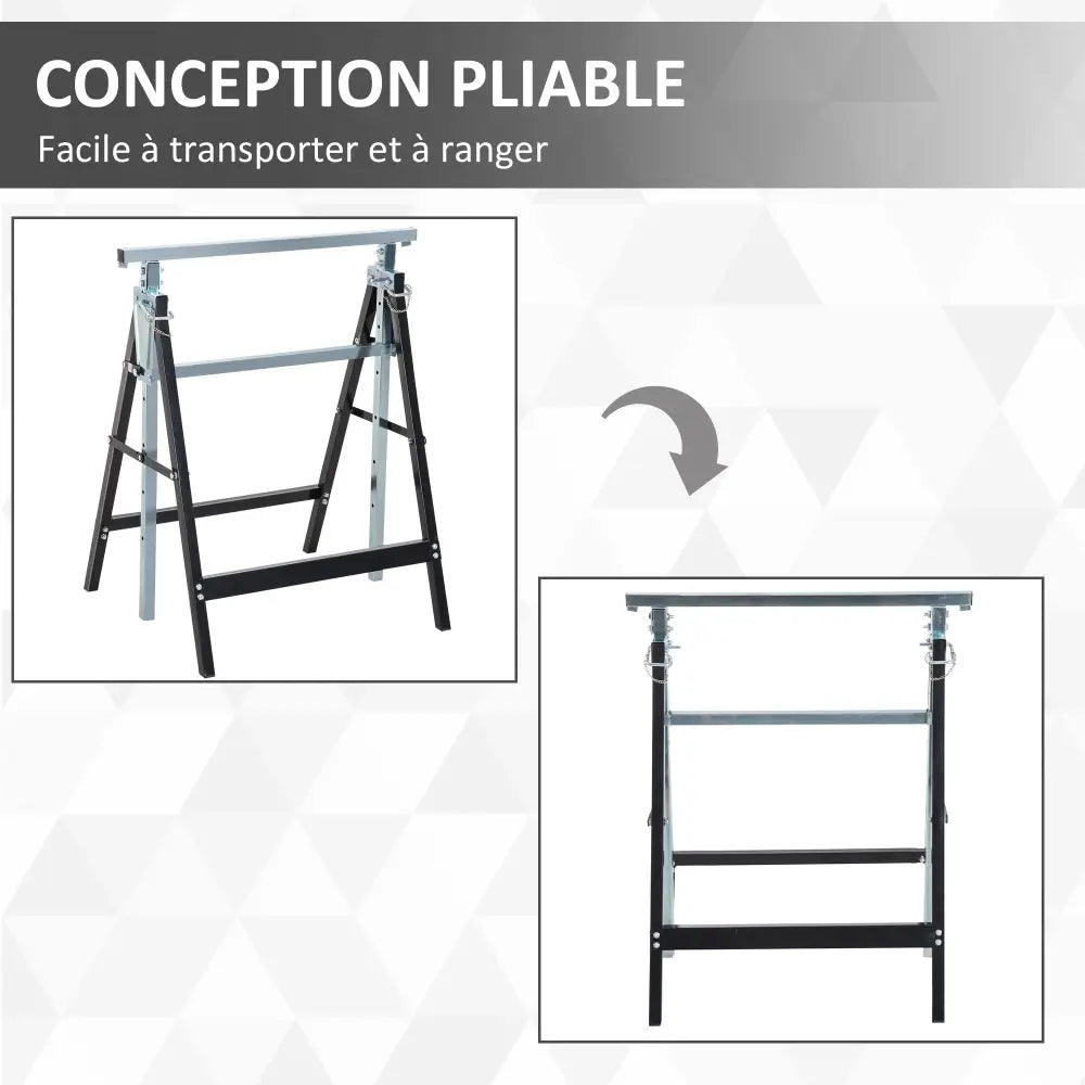Tréteaux pliants réglables 80–130 cm – lot de 2 - France - tréteaux pliants réglables