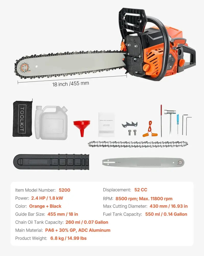 Tronçonneuse thermique 25 à 62 cm³ – guide 30 à 50 cm - Guide 45 cm – 52 cm³ / France - Tronçonneuse thermique