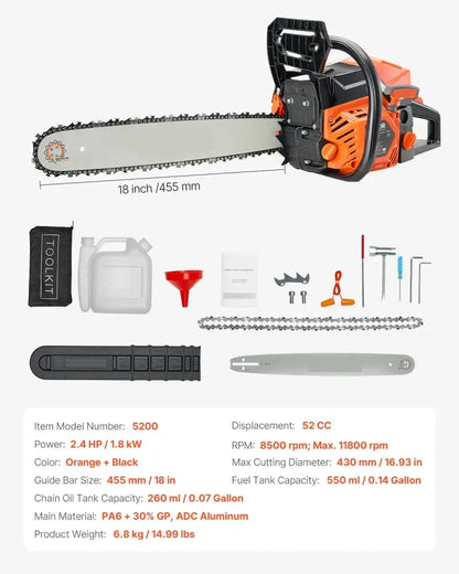 Tronçonneuse thermique 25 à 62 cm³ – guide 30 à 50 cm - Guide 45 cm – 52 cm³ / France - Tronçonneuse thermique