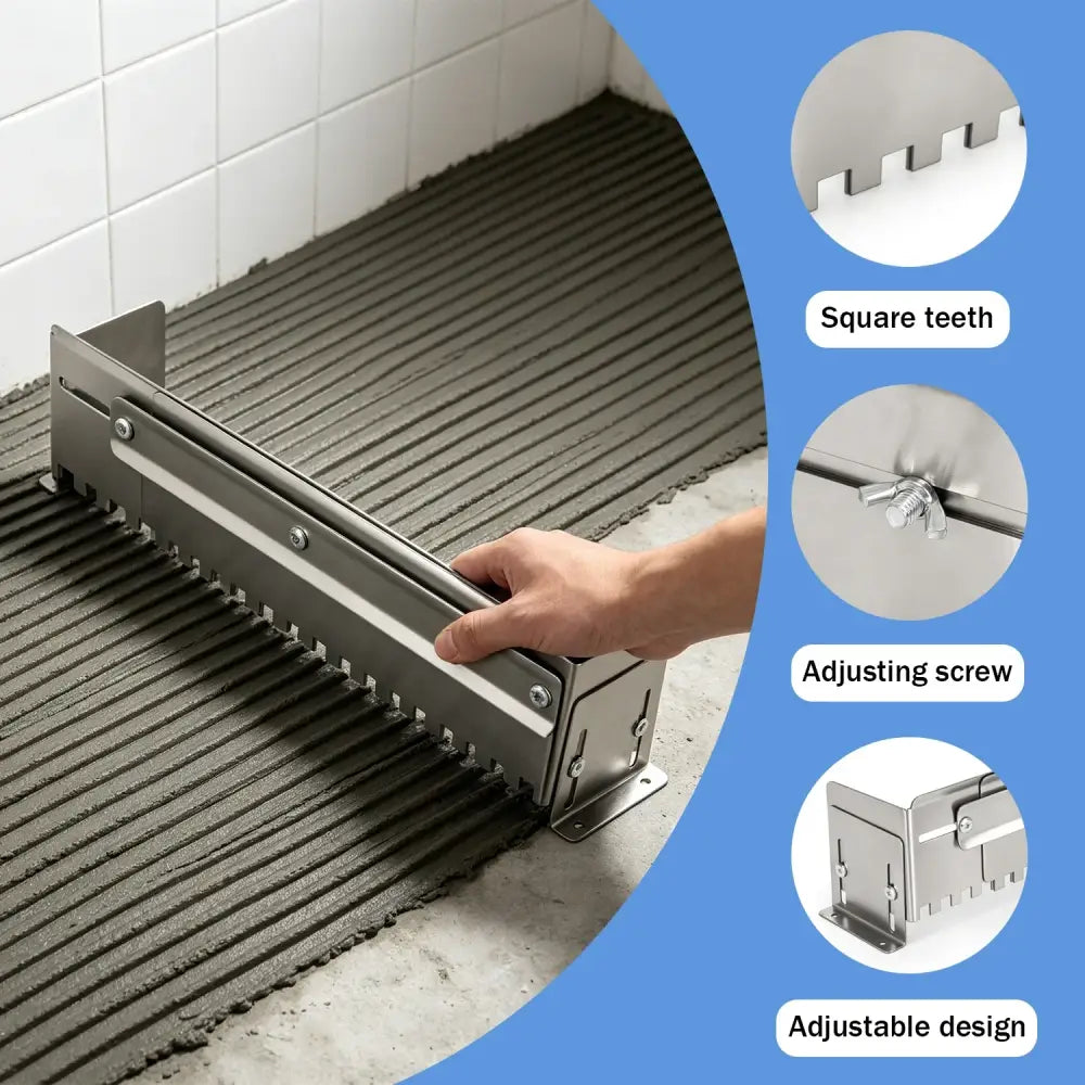 Truelle inox crantée réglable – pose de carrelage – détail 4