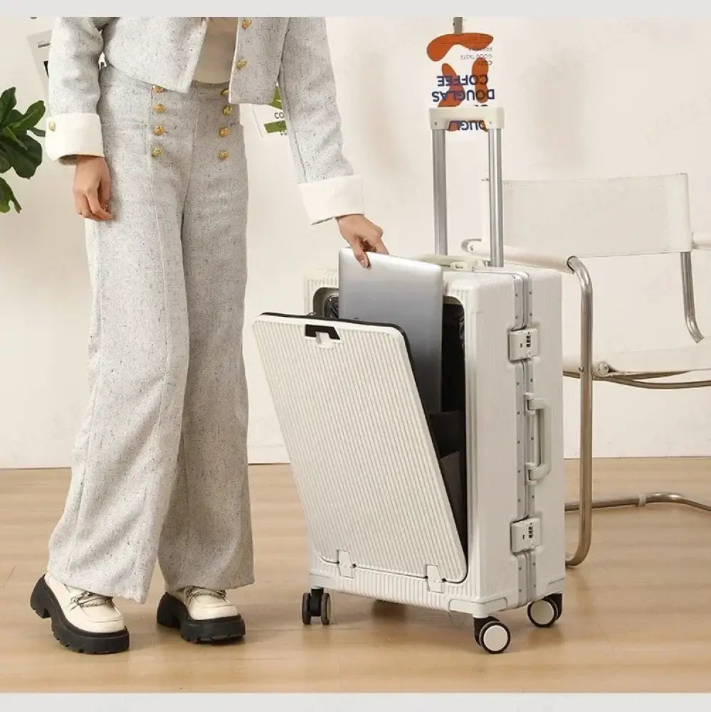 Valise Cabine Ouverture Frontale Roulante Grande Capacité USB Porte Gobelets